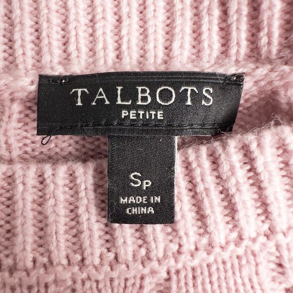 Talbots Button Cuff Cable Knit Sweater Womens Petite Small Pink Preppy Soft Girl - Picture 3 of 13